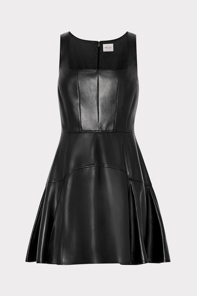 Milly Faux Leather Mini Dress - Black