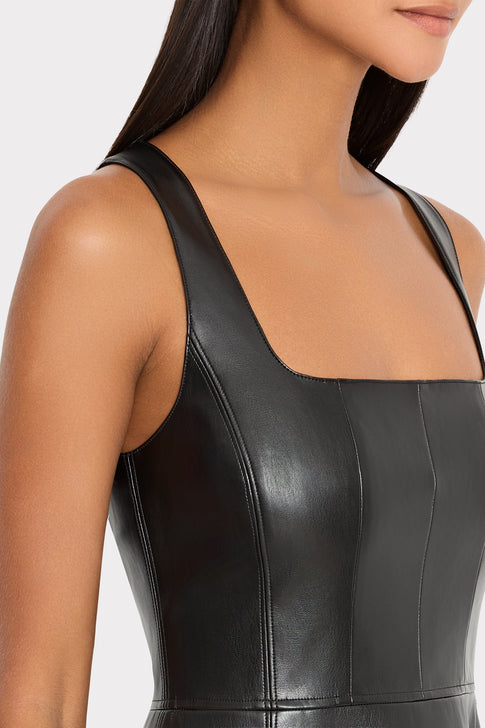 Vegan Leather Mini Dress Black Image 4 of 5