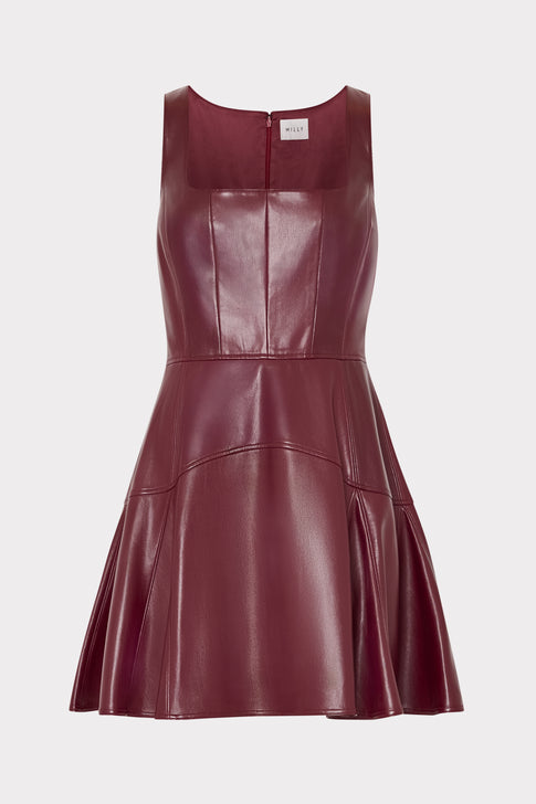 Vegan Leather Mini Dress Deep Burgundy Image 1 of 4