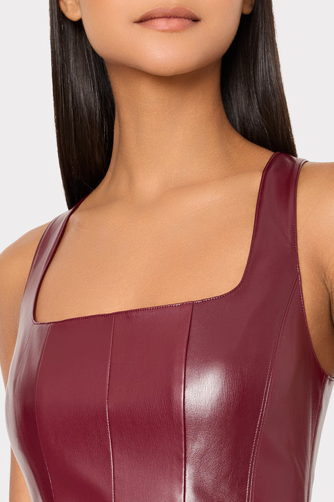 Vegan Leather Mini Dress Deep Burgundy Image 3 of 4