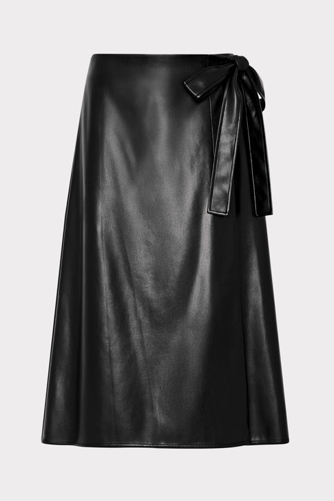 Vegan Leather Bow Midi Skirt Black Image 1 of 4