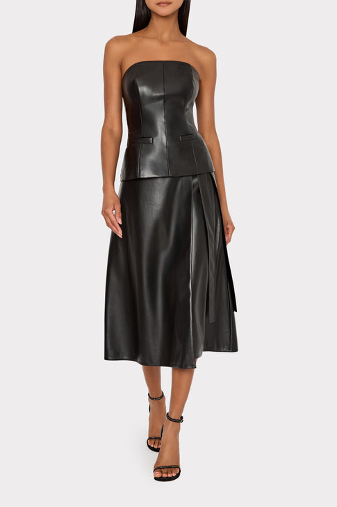 Vegan Leather Bow Midi Skirt Black Image 2 of 4