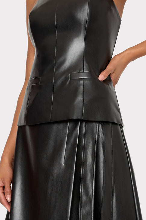 Vegan Leather Bow Midi Skirt Black Image 3 of 4
