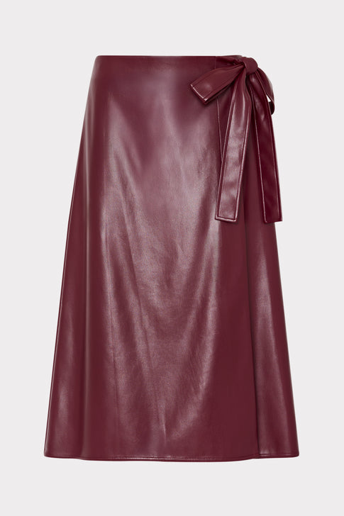 Vegan Leather Bow Midi Skirt Deep Burgundy Image 1 of 5