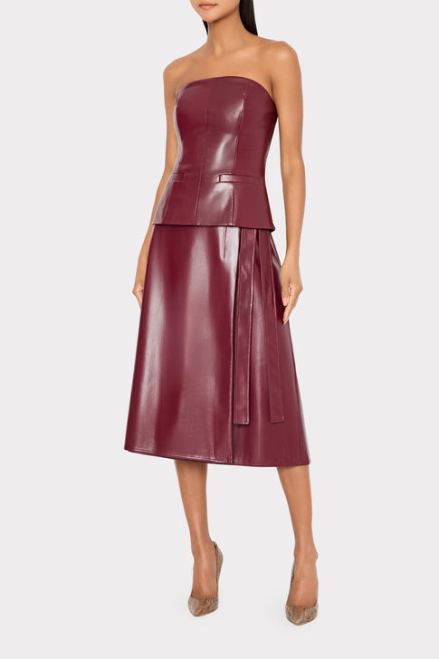 Vegan Leather Bow Midi Skirt Deep Burgundy Image 3 of 5