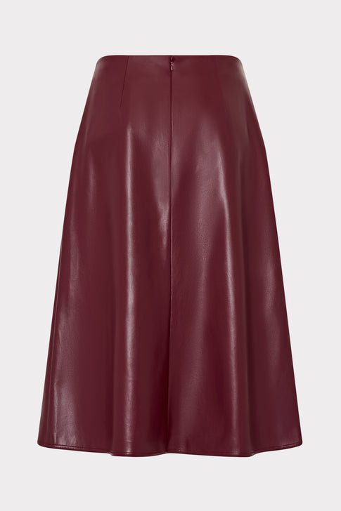Vegan Leather Bow Midi Skirt Deep Burgundy Image 5 of 5