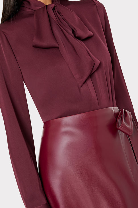 Vegan Leather Bow Midi Skirt Deep Burgundy Image 4 of 5