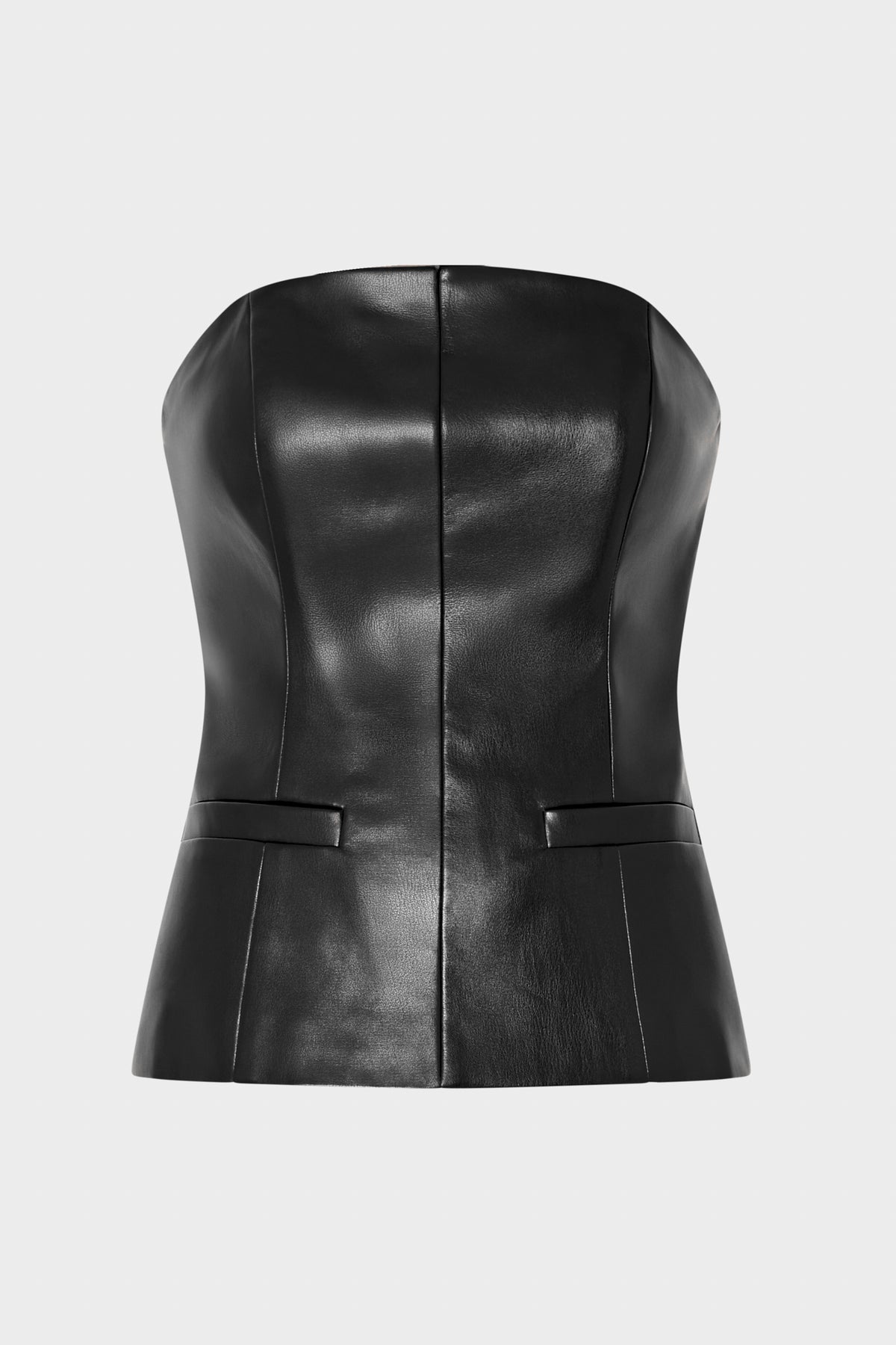 Black leather tube top on a light gray background