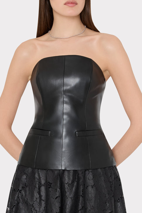 Vegan Leather Strapless Top Black Image 3 of 4