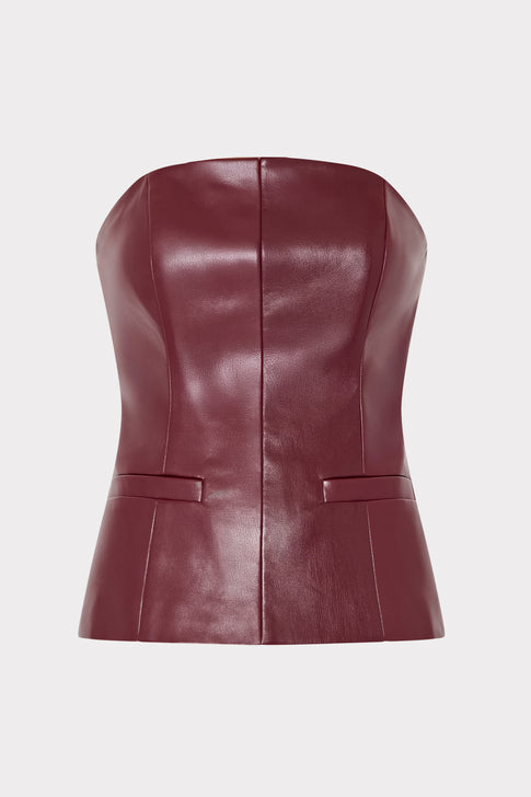 Vegan Leather Strapless Top Deep Burgundy Image 1 of 5