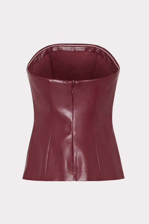 Vegan Leather Strapless Top Deep Burgundy Image 5 of 5