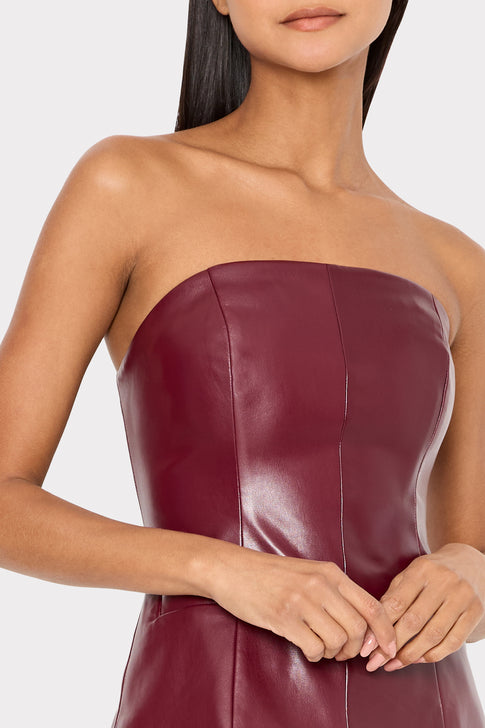 Vegan Leather Strapless Top Deep Burgundy Image 3 of 5