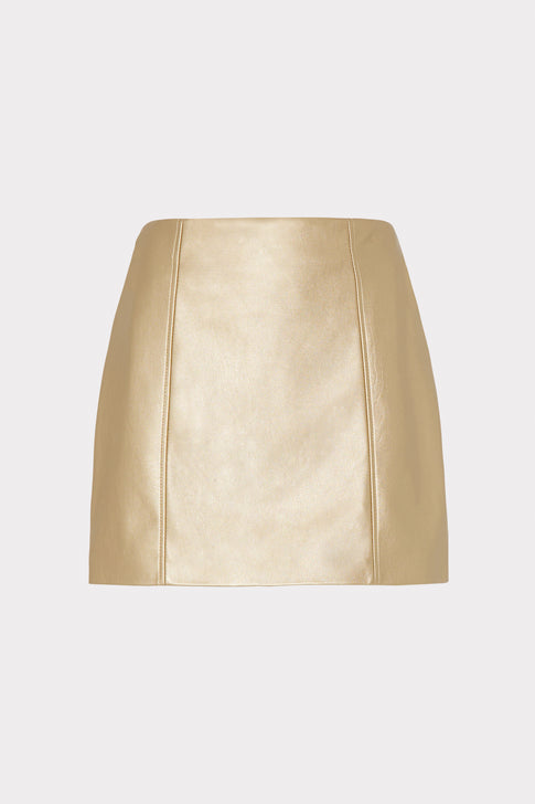 Oliviana Metallic Vegan Leather Skirt Gold Image 1 of 4