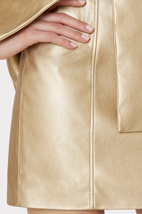 Oliviana Metallic Vegan Leather Skirt Gold Image 3 of 4