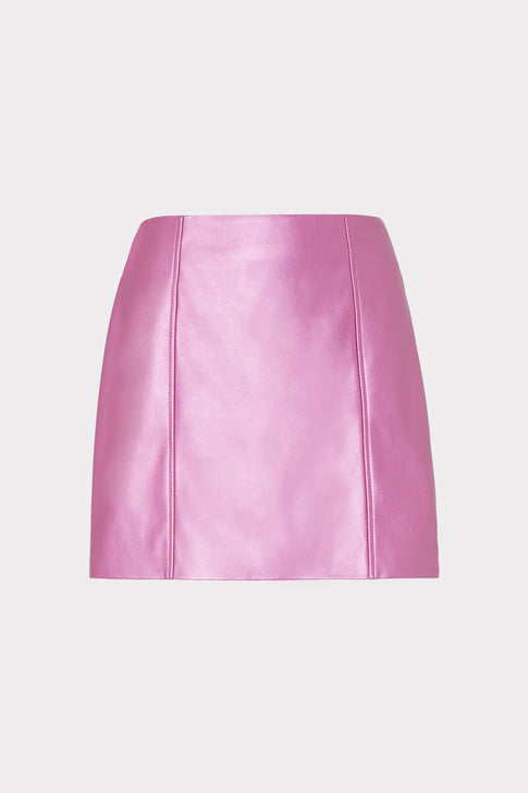 Oliviana Metallic Vegan Leather Skirt Pink Image 1 of 4