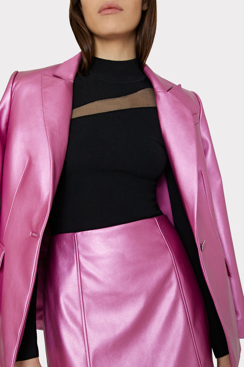Oliviana Metallic Vegan Leather Skirt Pink Image 3 of 4