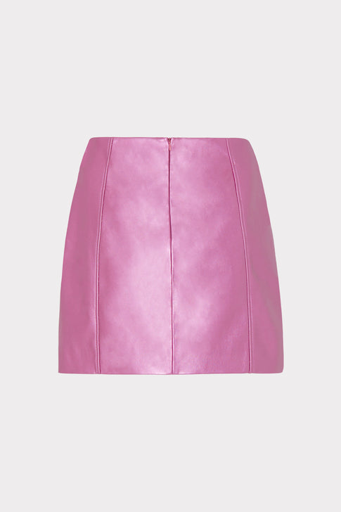 Oliviana Metallic Vegan Leather Skirt Pink Image 4 of 4