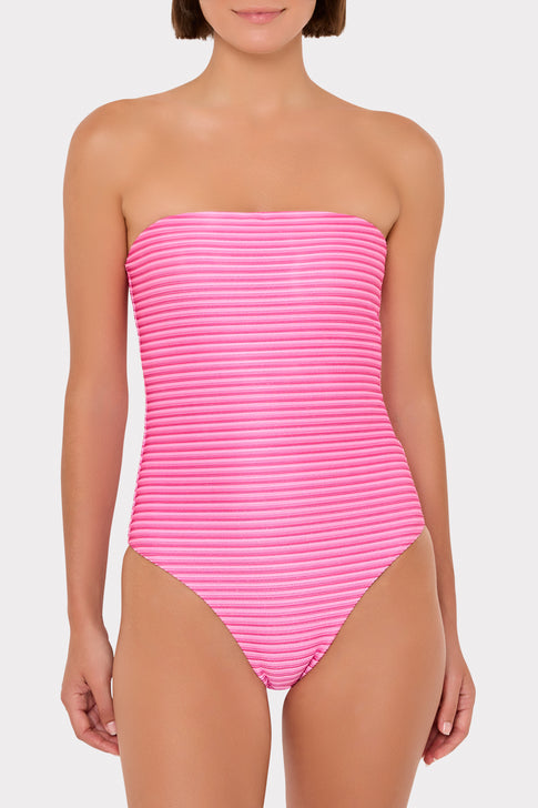 Pink Striped Strapless One Piece Swimsuit - On Model Front | MILLY