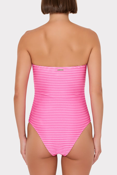 Pink Striped Strapless One Piece Swimsuit - On Model Back View | MILLY