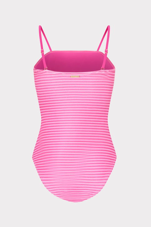 Pink Striped One Piece Swimsuit with Removable Straps - Front Detail | MILLY