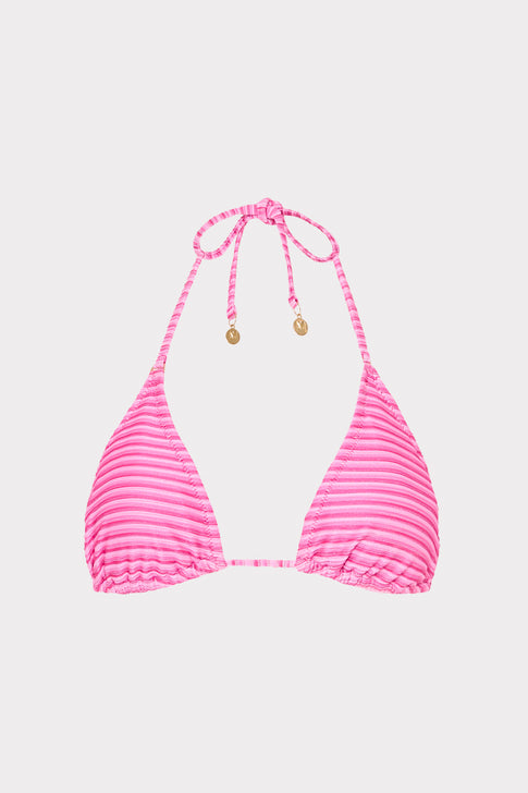 Pink Multi Stripe Triangle Bikini Top - Front View | MILLY