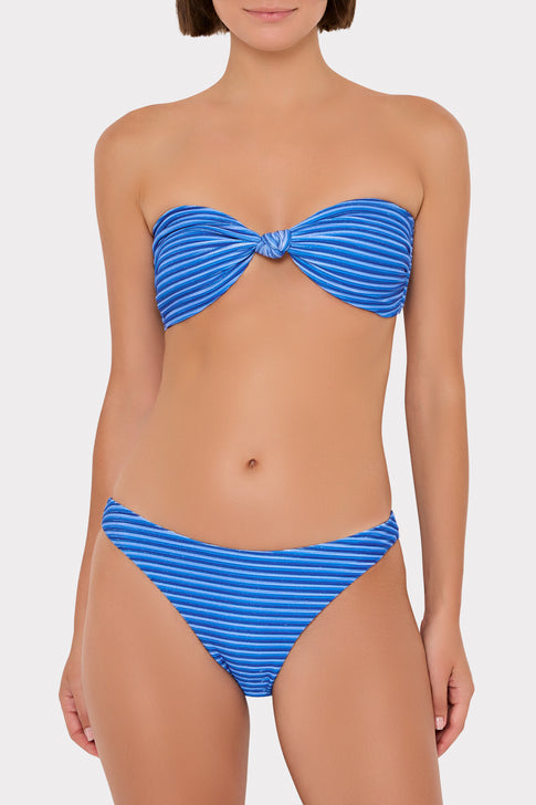 Blue Multi Striped Knot Bandeau Bikini Set - Front View On Model | MILLY