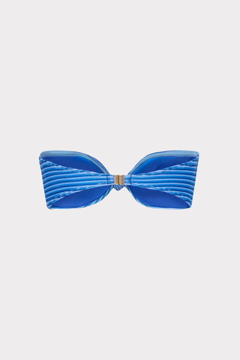Blue Multi Textured Knot Bandeau Bikini Top - Designer Detail | MILLY