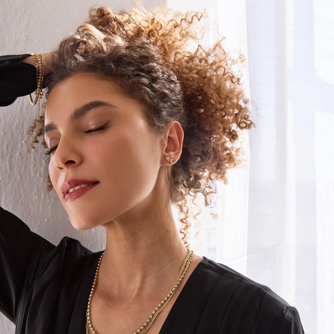 Designer Diamond Heart Earrings On Model - Portrait Styling | MILLY