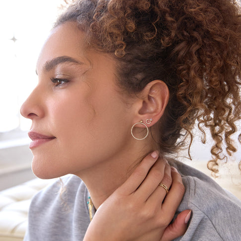 Elegant Gold Pavé Ear Jacket - On Model Side Profile | MILLY