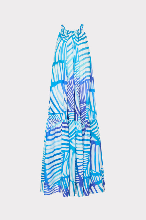 Abstract Blue Tropics Maxi Cover-Up Dress Blue Multi Image 1 of 5