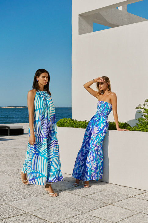 Olen Under The Sea Strapless Maxi Dress Blue Multi Image 5 of 5