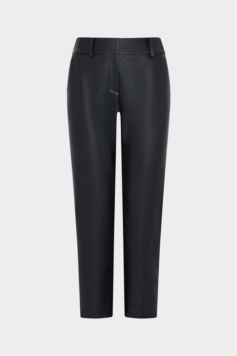 Black Faux Leather Tailored Trousers - Front View | MILLY