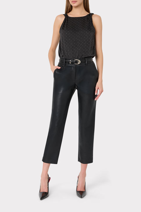 Black Faux Leather Pants - On Model Styled Look with Belt | MILLY