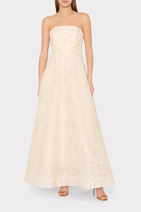 Pale Gold Sonja Curled Lace Gown - On Model Full Length | MILLY