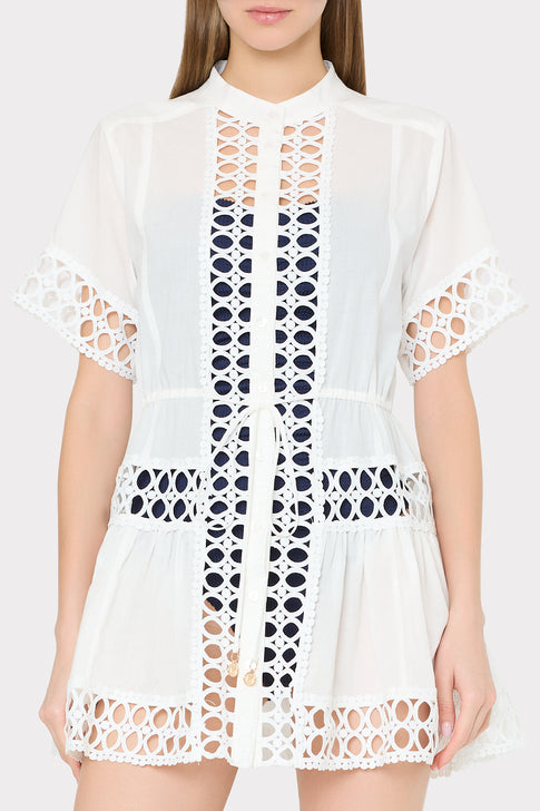 White Designer Lace Dress - Front Detail View On Model | MILLY