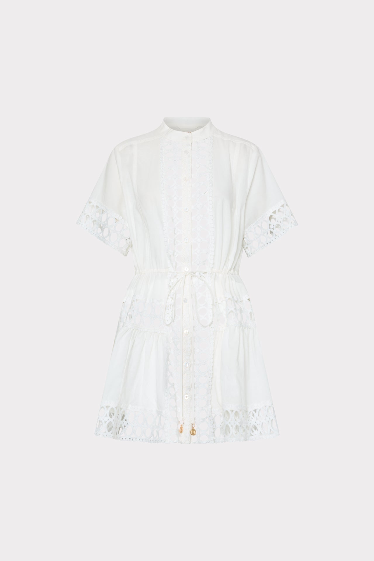 Lace Combo Cotton Voile Mini Dress in White