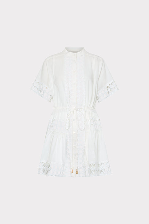 White Cotton Lace Combo Mini Dress - Flat Lay | MILLY