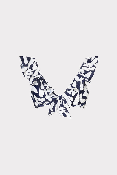 Italian Graphic Brushstroke Ruffle Bikini Top Navy/Ecru Image 1 of 5
