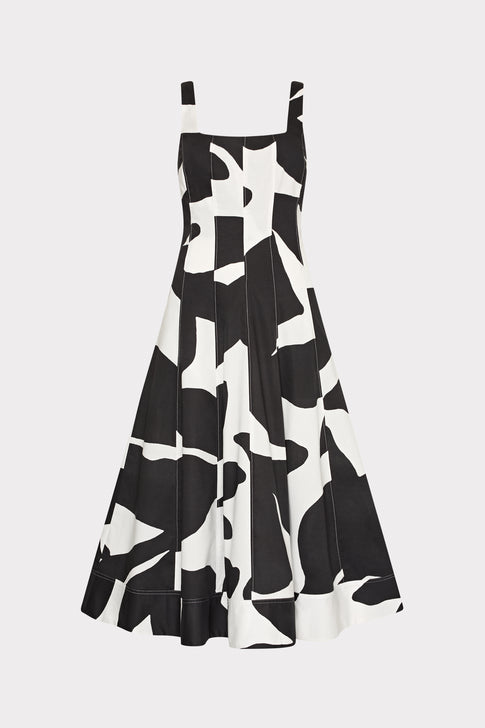 Grand Foliage Poplin Midi Dress Black/White Image 1 of 7