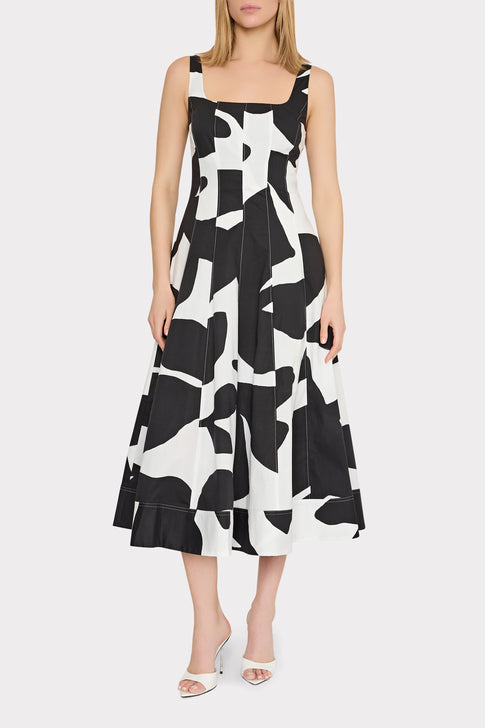 Grand Foliage Poplin Midi Dress Black/White Image 2 of 7
