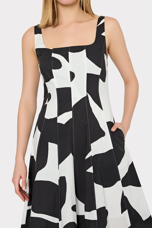 Grand Foliage Poplin Midi Dress Black/White Image 4 of 7