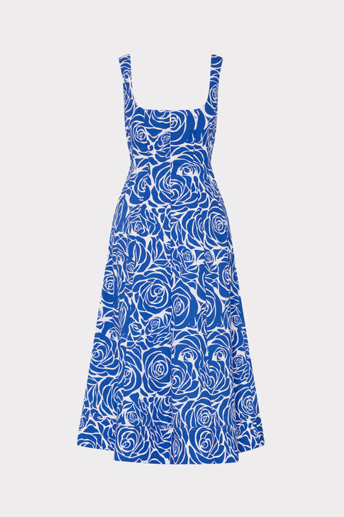 Nia Blue Rose Poplin Midi Dress Blue/White Image 4 of 4