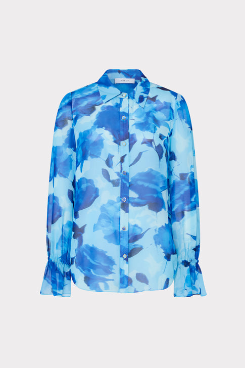 Lacey Blurred Blossom Printed Blouse Blue Multi Image 1 of 5