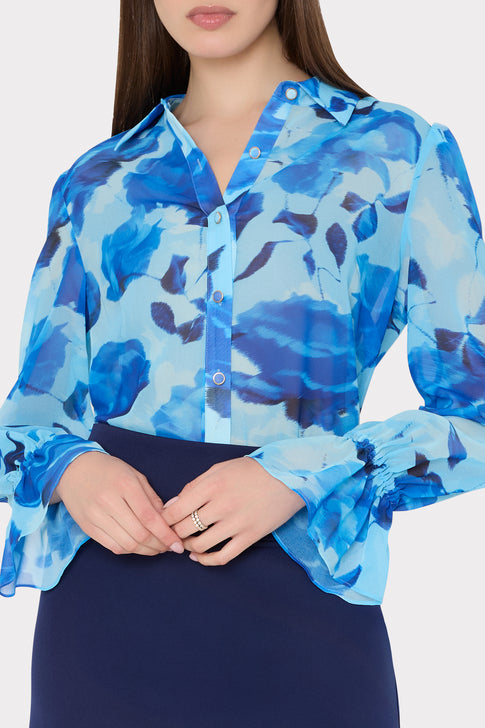 Lacey Blurred Blossom Printed Blouse Blue Multi Image 4 of 5
