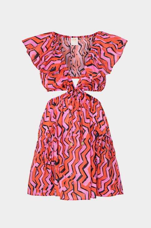 Delilah Painted Chevron Cotton Voile Coverup Dress Coral Multi Image 1 of 4