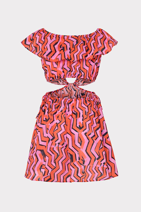 Delilah Painted Chevron Cotton Voile Coverup Dress Coral Multi Image 4 of 4