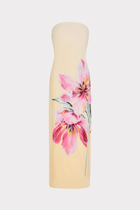Pale Yellow Floral Printed Maxi Dress - Ghost Front View | MILLY
