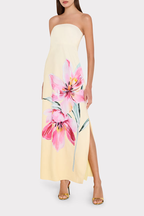 Vera Printed Maxi Dress in Pale Yellow/Pink