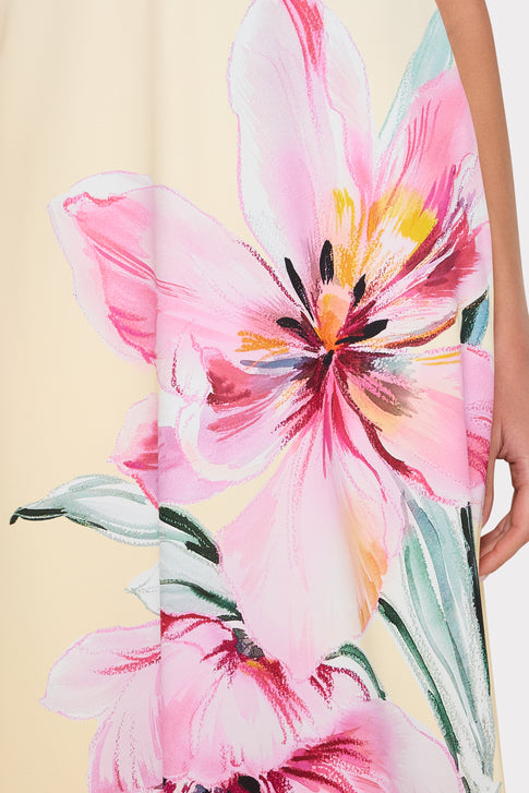 Oversized Pink Painterly Floral Print Detail on Designer Maxi Dress - Close-Up | MILLY