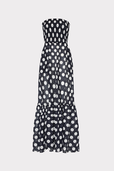 polka dot maxi dress black and white Olen Polka Dot Strapless Dress in Black/White
